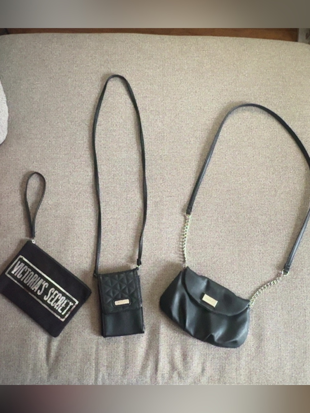 Victoria's Secret Black Wristlet and Two Black Crossbody Bags Set